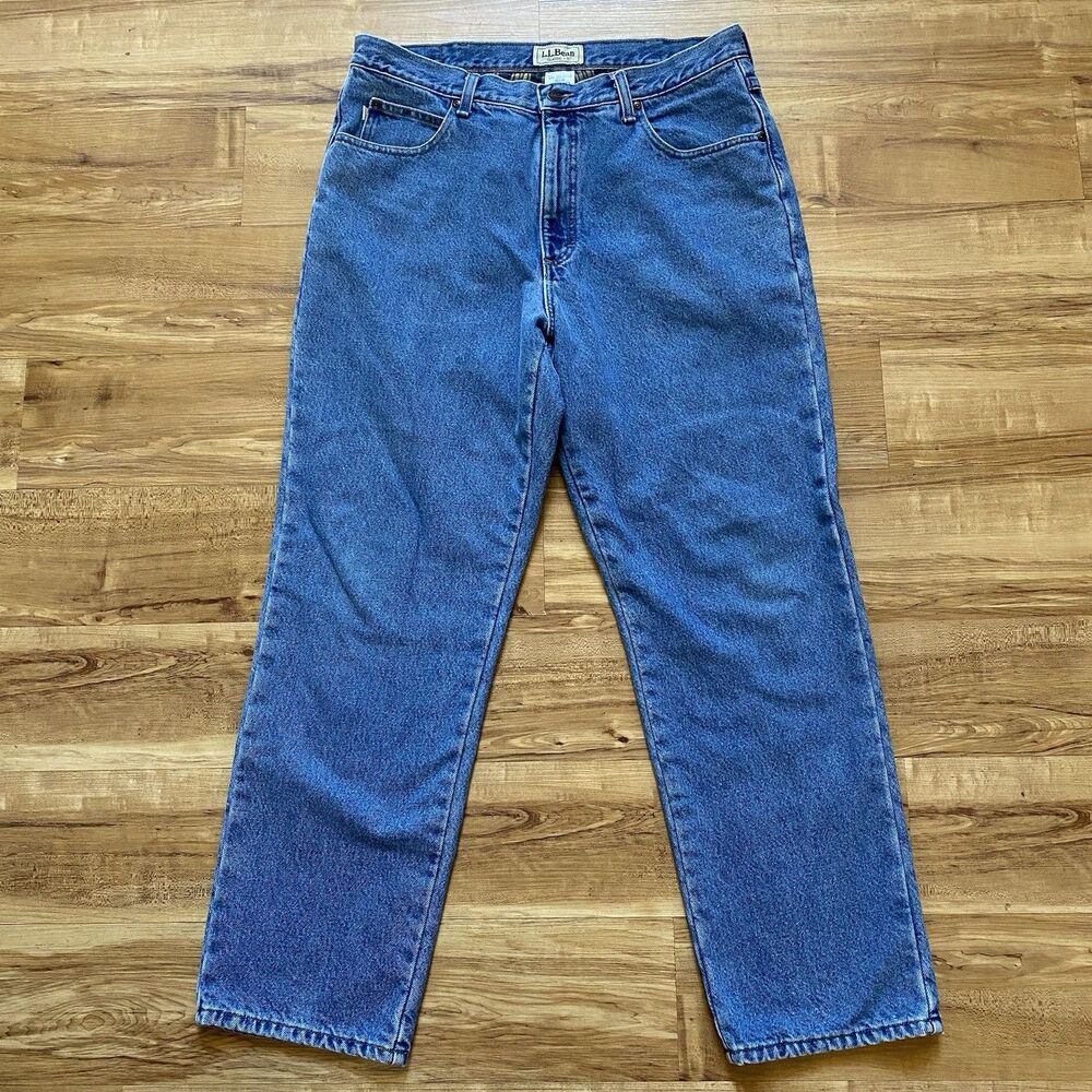 LL Bean Men’s 35x30 Double L Jeans Flannel Lined Classic Fit Blue Denim Workwear